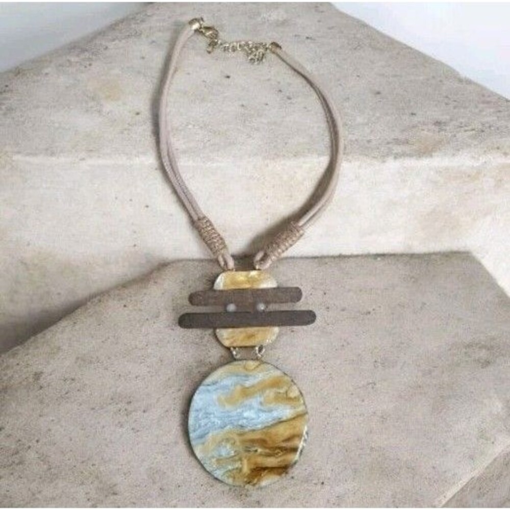 Natural Wood & Acrylic Swirl Pendant Chunky Statement Boho Pendant Necklace 30"